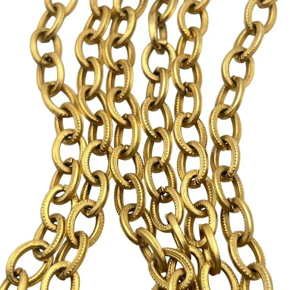 Gold Tone Victorian Revival Necklace Black Glass Medallions Tassel Pendant 36" - Picture 6 of 13